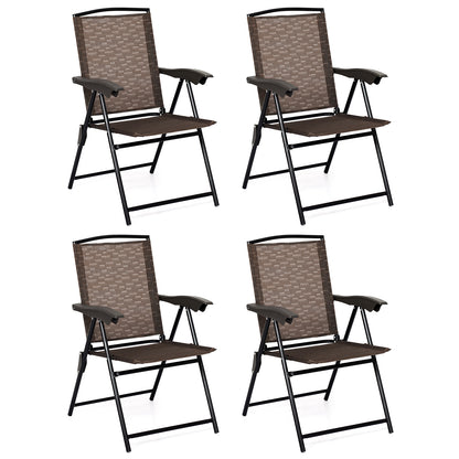 4 Folding Dining Chairs, Steel Armrests, Sling Back, Brown Patio Dining Chairs at Gallery Canada