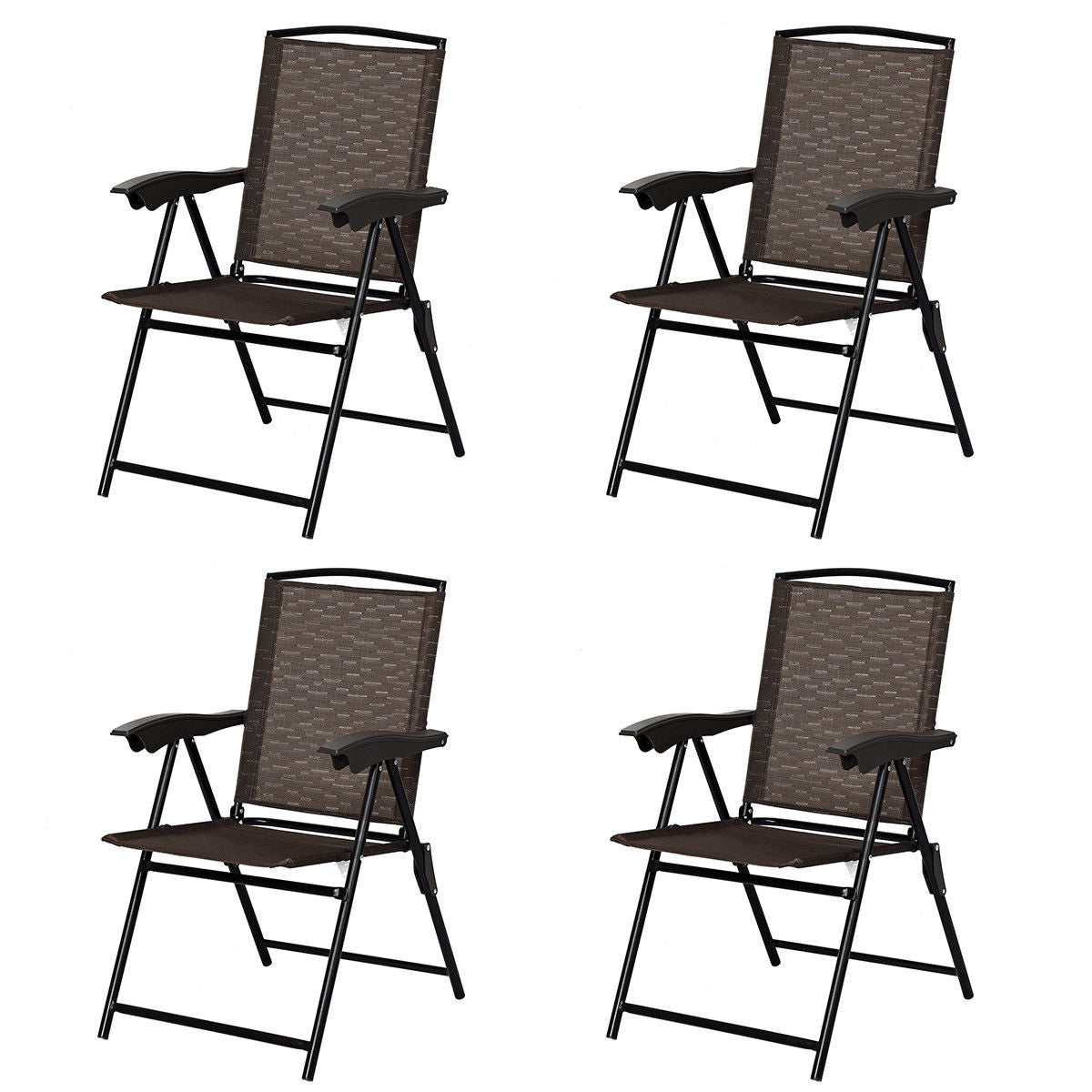 4 Folding Dining Chairs, Steel Armrests, Sling Back, Brown Patio Dining Chairs at Gallery Canada