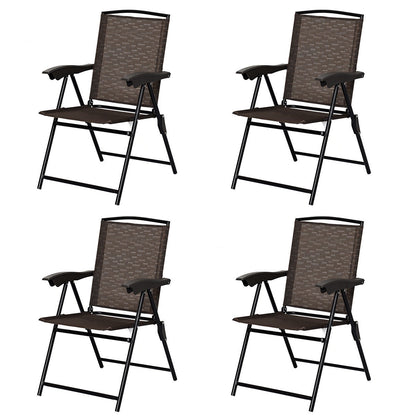 4 Folding Dining Chairs, Steel Armrests, Sling Back, Brown Patio Dining Chairs Brown at Gallery Canada