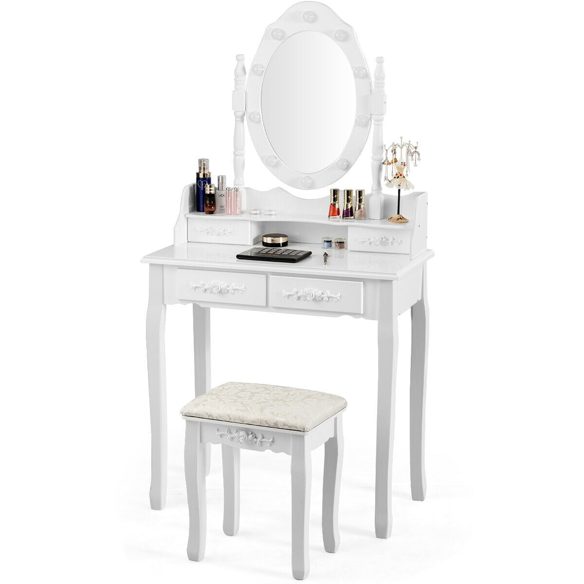 Makeup Vanity Dressing Table Set With Dimmable Bulbs, White Makeup Vanities at Gallery Canada