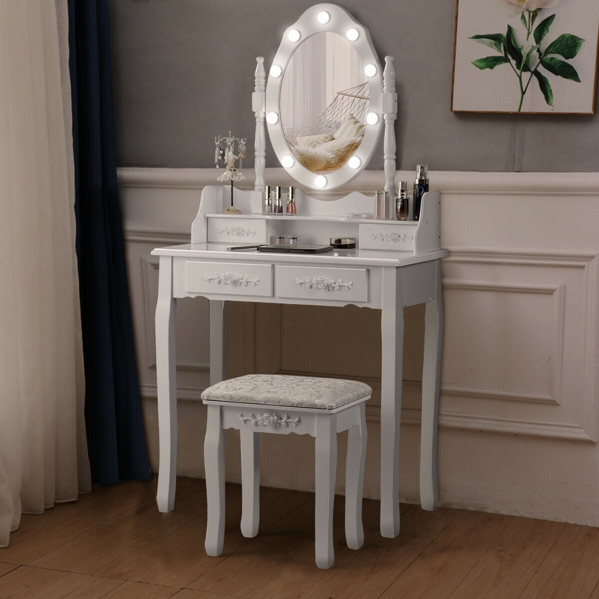 Makeup Vanity Dressing Table Set With Dimmable Bulbs, White Makeup Vanities at Gallery Canada