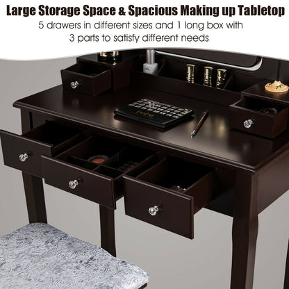 Vanity Dressing Table Set With 10 Dimmable Bulbs, Cushioned Stool, Brown Makeup Vanities at Gallery Canada