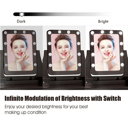 Vanity Dressing Table Set With 10 Dimmable Bulbs, Cushioned Stool, Brown Makeup Vanities at Gallery Canada