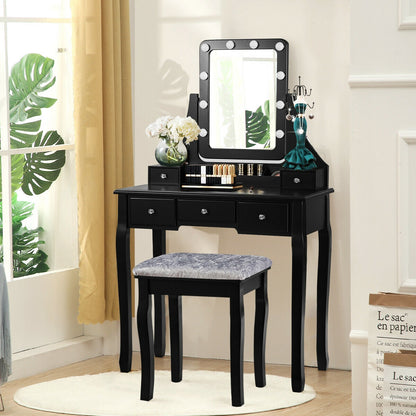 Vanity Dressing Table Set with 10 Dimmable Bulbs and Cushioned Stool, Black Makeup Vanities at Gallery Canada