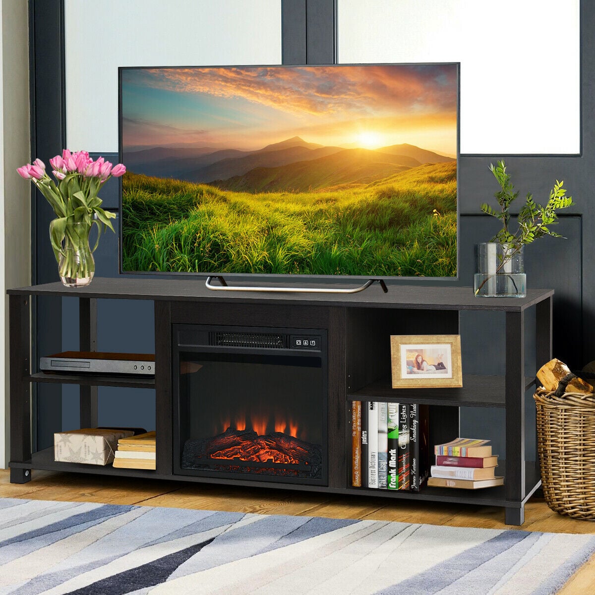 2-Tier TV Cabinet Console, Adjustable Shelves, Black Entertainment Centers & TV Stands at Gallery Canada