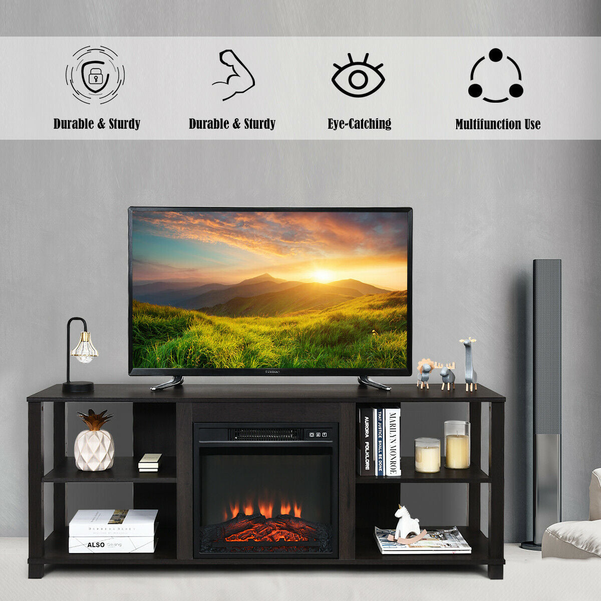 2-Tier TV Cabinet Console, Adjustable Shelves, Black Entertainment Centers & TV Stands at Gallery Canada