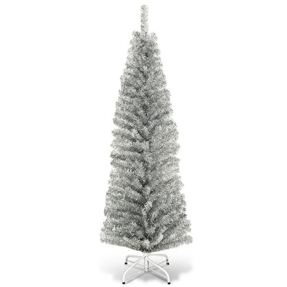 6 Feet Slim Pencil Christmas Tree, 520 Tips, Metal Stand, Silver Christmas Tree at Gallery Canada