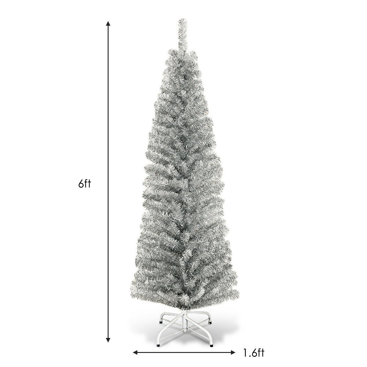 6 Feet Slim Pencil Christmas Tree, 520 Tips, Metal Stand, Silver Christmas Tree at Gallery Canada