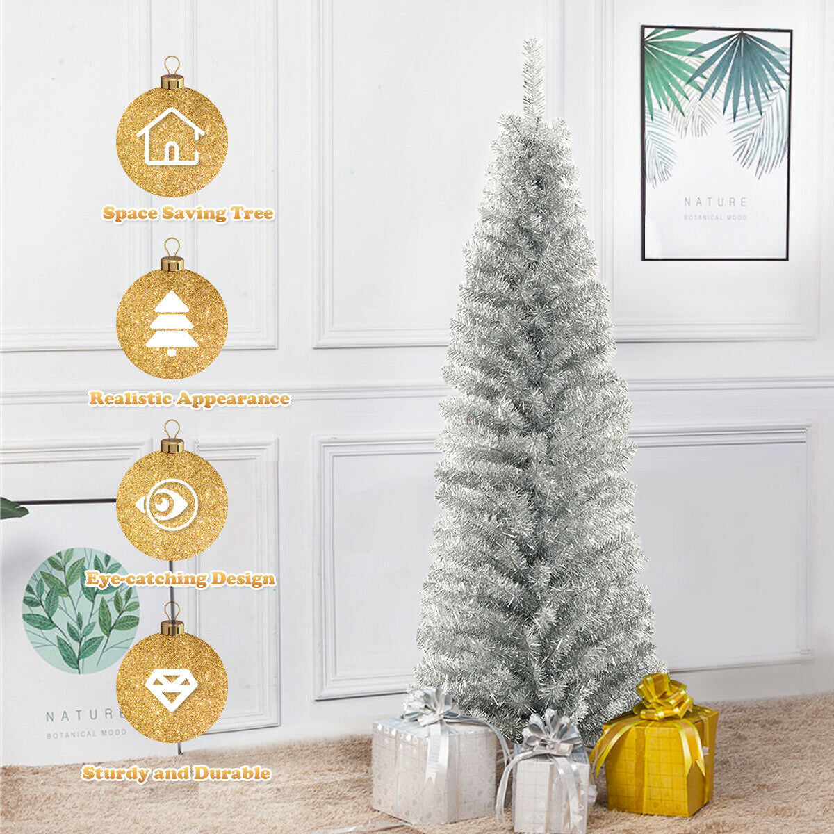 6 Feet Slim Pencil Christmas Tree, 520 Tips, Metal Stand, Silver Christmas Tree at Gallery Canada