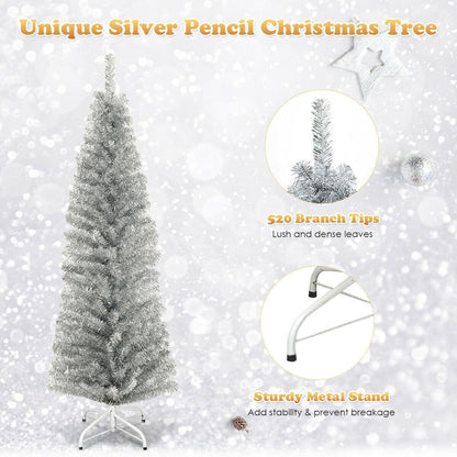6 Feet Slim Pencil Christmas Tree, 520 Tips, Metal Stand, Silver Christmas Tree at Gallery Canada