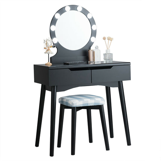 Vanity Makeup Dressing Set Lighted Mirror Touch Switch, Black Makeup Vanities Black at Gallery Canada