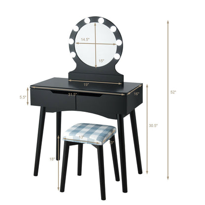 Vanity Makeup Dressing Set Lighted Mirror Touch Switch, Black Makeup Vanities at Gallery Canada