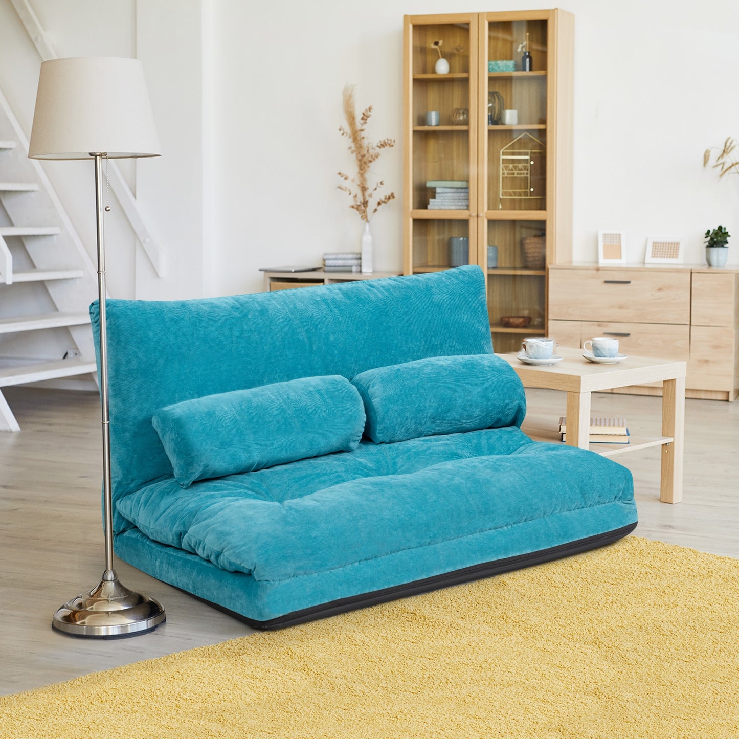 6-Position Adjustable Sleeper Lounge Couch with 2 Pillows, Blue Floor Chairs at Gallery Canada
