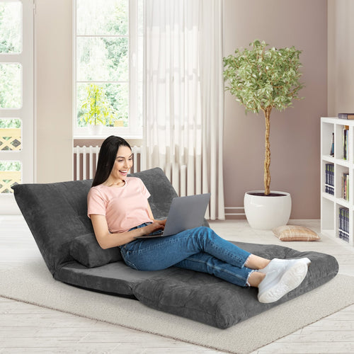 6-Position Adjustable Sleeper Lounge Couch, Gray