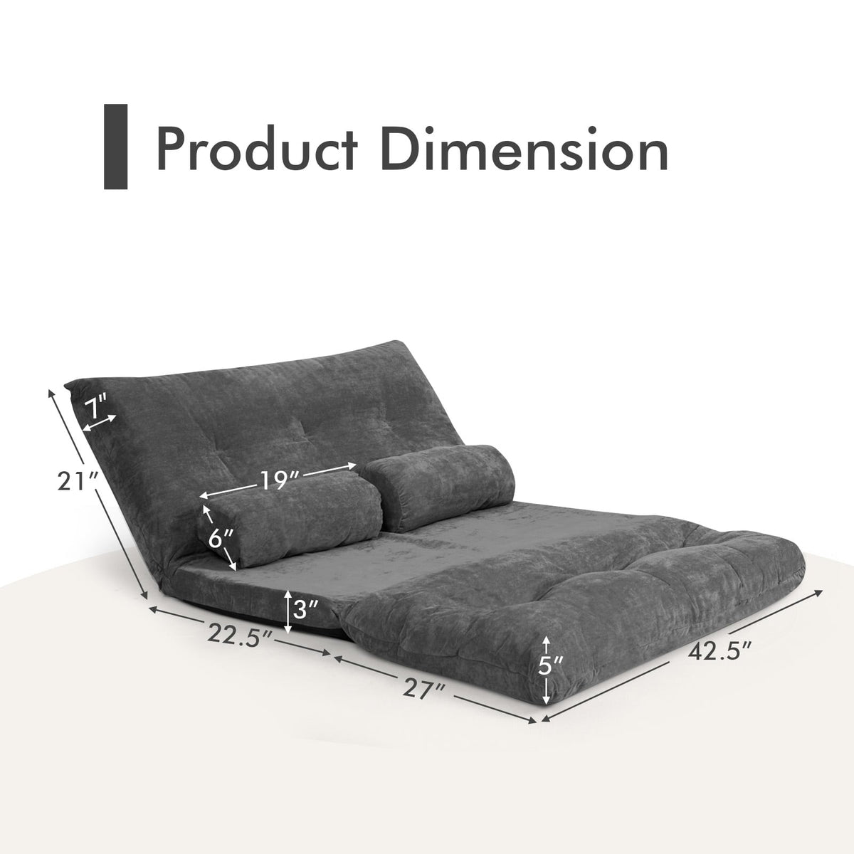 6-Position Adjustable Sleeper Lounge Couch, Gray Floor Chairs at Gallery Canada