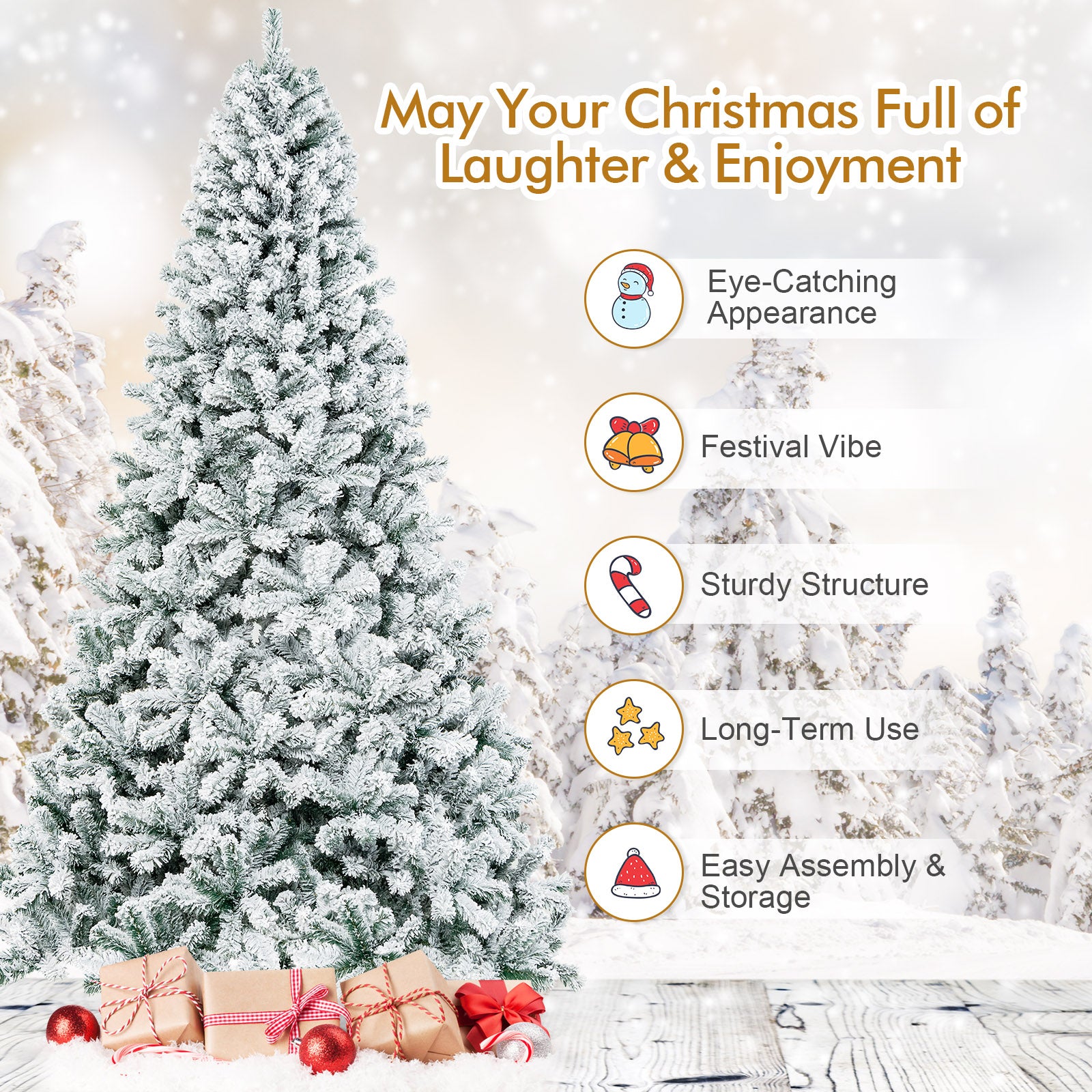 9 Feet Artificial Christmas Tree, Premium Snow Flocked Hinged, White Christmas Tree at Gallery Canada