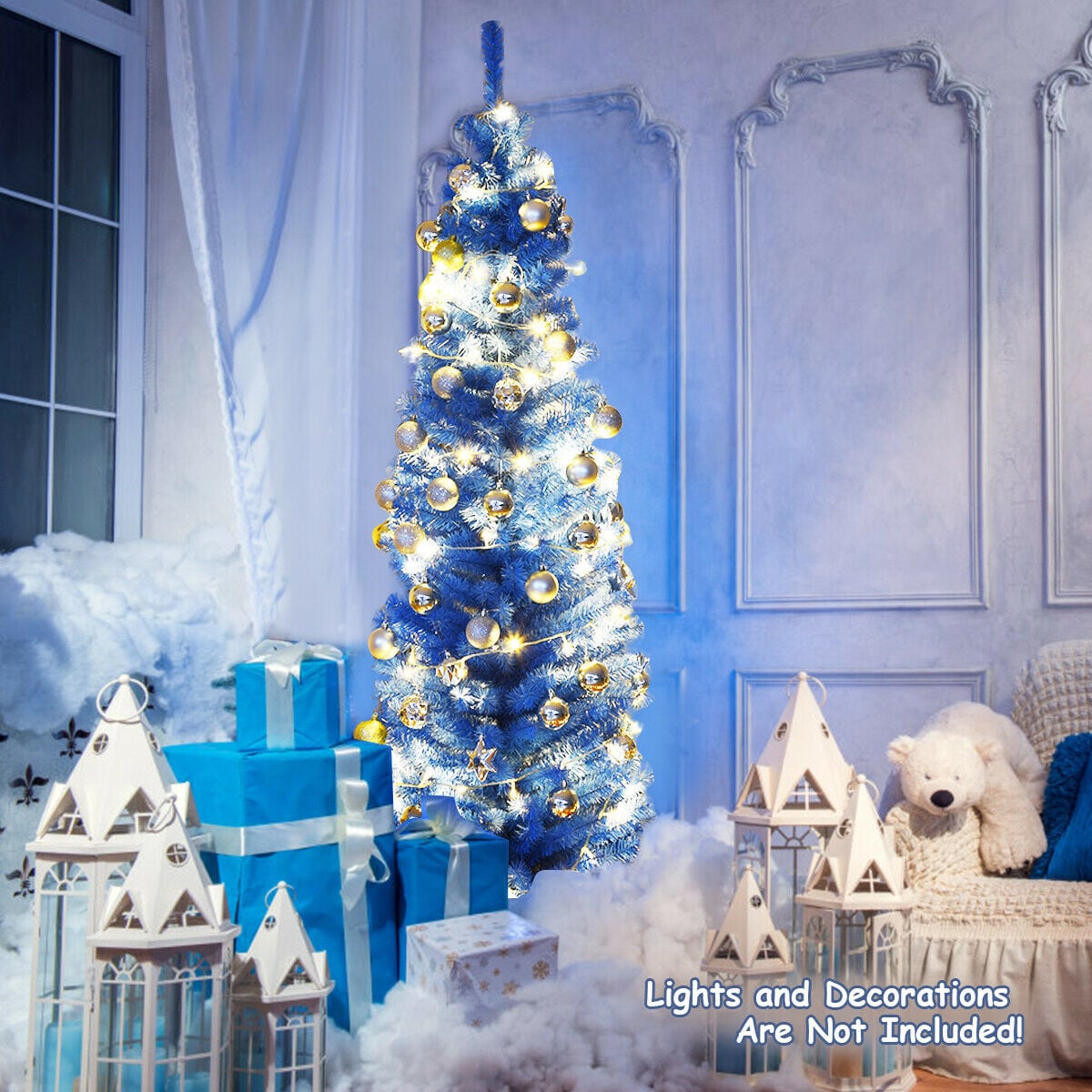 6 Feet Unlit Pencil Slim Artificial Christmas Tree, Blue Christmas Tree at Gallery Canada