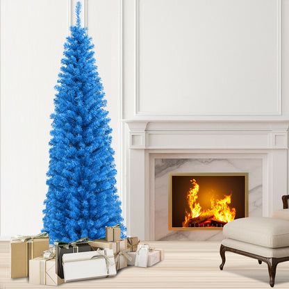 6 Feet Unlit Pencil Slim Artificial Christmas Tree, Blue Christmas Tree at Gallery Canada