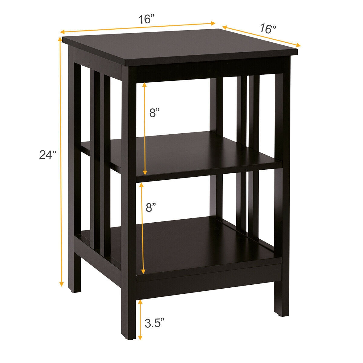 3-tier Side Table Nightstand with Stable Structure, Dark Brown Nightstands at Gallery Canada