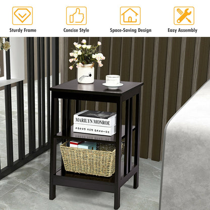 3-tier Side Table Nightstand with Stable Structure, Dark Brown Nightstands at Gallery Canada