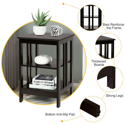 3-tier Side Table Nightstand with Stable Structure, Dark Brown Nightstands at Gallery Canada