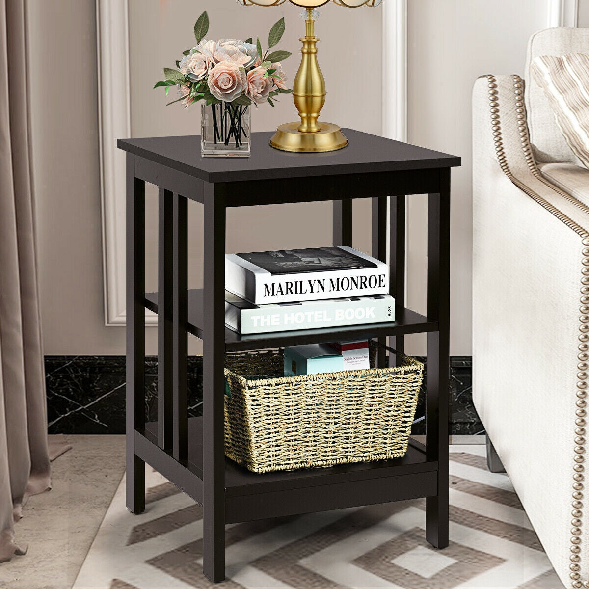 3-tier Side Table Nightstand with Stable Structure, Dark Brown Nightstands at Gallery Canada
