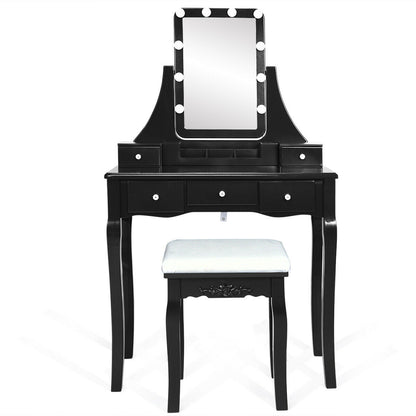 Dimmable Light Vanity Table With Dividers, Cushioned Stool, Black Makeup Vanities at Gallery Canada