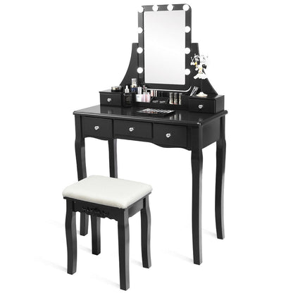 Dimmable Light Vanity Table With Dividers, Cushioned Stool, Black Makeup Vanities at Gallery Canada