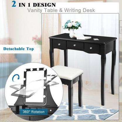 Dimmable Light Vanity Table With Dividers, Cushioned Stool, Black Makeup Vanities at Gallery Canada
