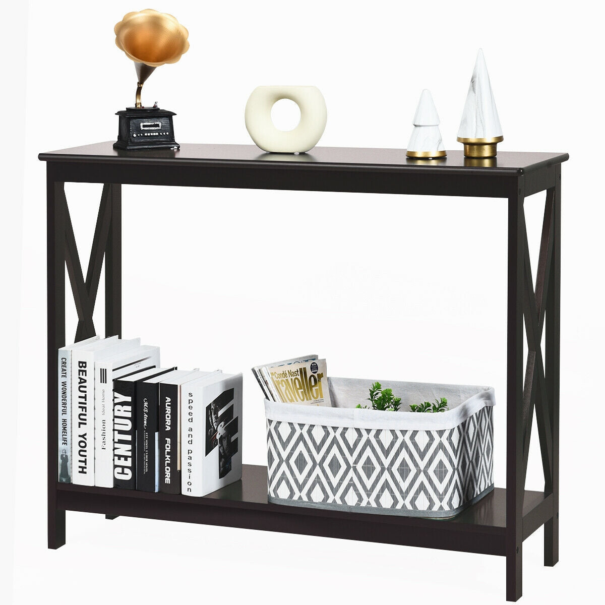 2-Tier Console Sofa Side Table, Dark Brown Console Tables at Gallery Canada