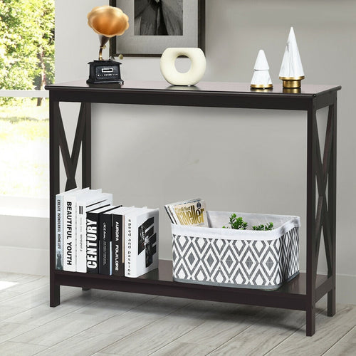 2-Tier Console Sofa Side Table, Dark Brown