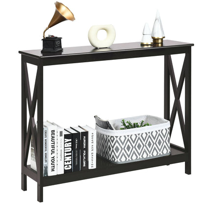 2-Tier Console Sofa Side Table, Dark Brown Console Tables at Gallery Canada