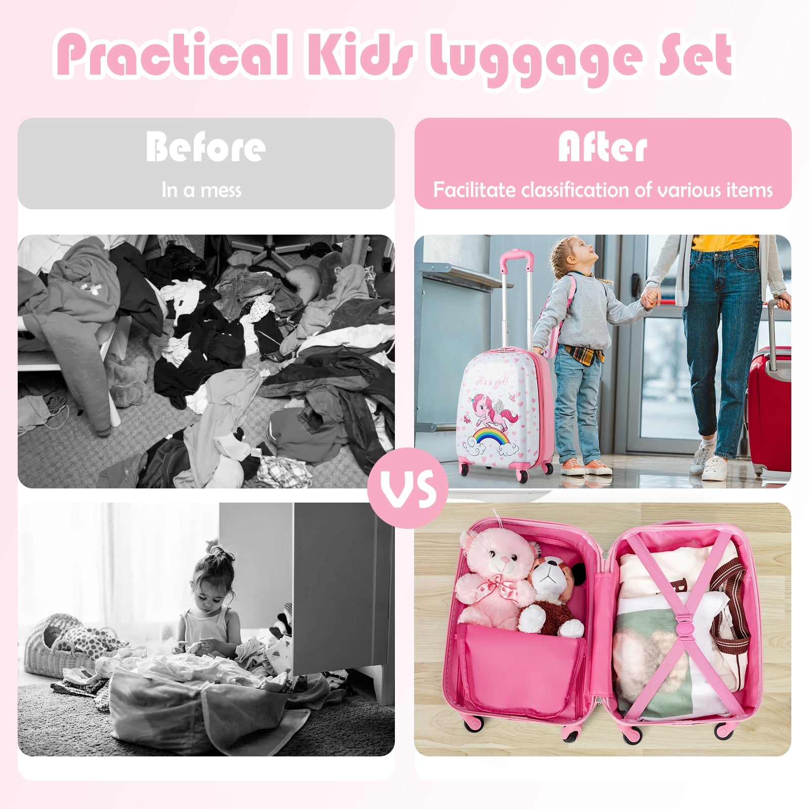 Kids Luggage Set, 12 Inch Backpack and 16 Inch Suitcase with Wheels, Pink Kids Luggage at Gallery Canada