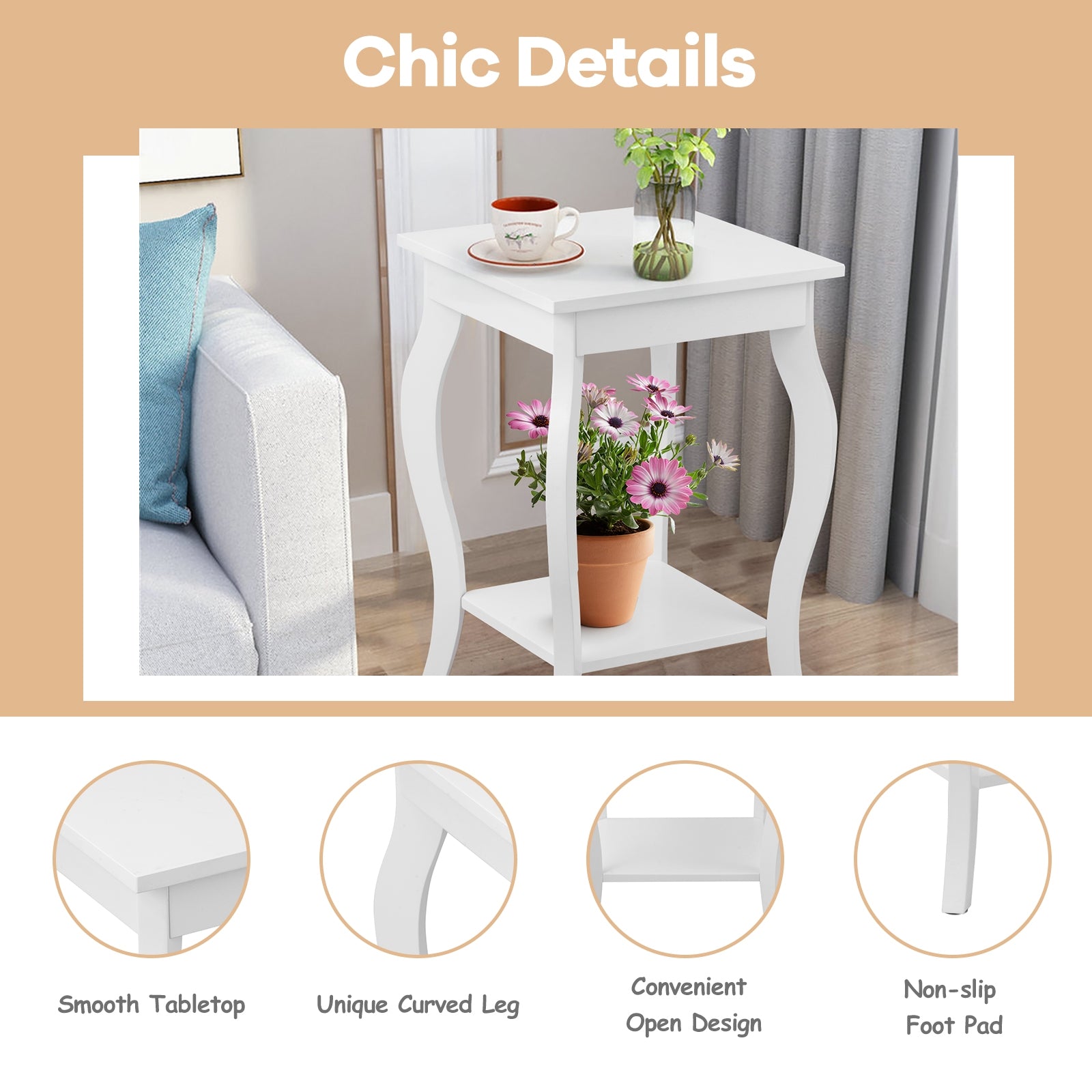 Set of 2 Accent Side Tables with Shelf, White End & Side Tables at Gallery Canada