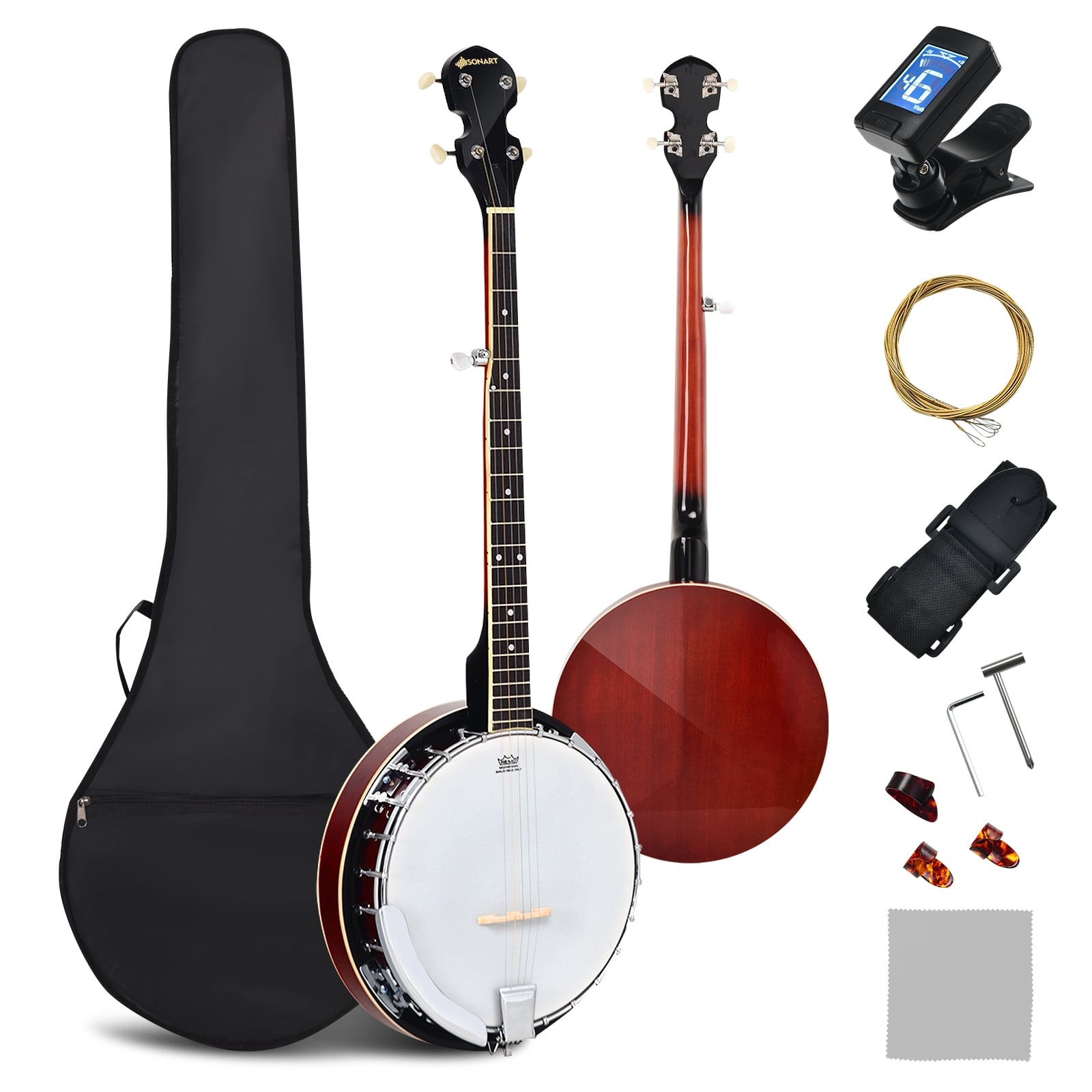 5-String Geared Tunable Banjo, Black Guitar & Strings at Gallery Canada
