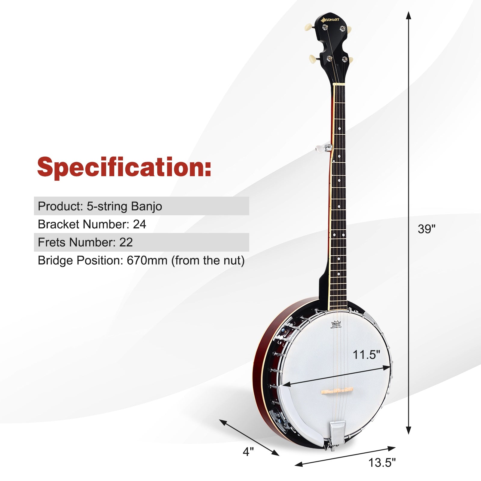 5-String Geared Tunable Banjo, Black Guitar & Strings at Gallery Canada
