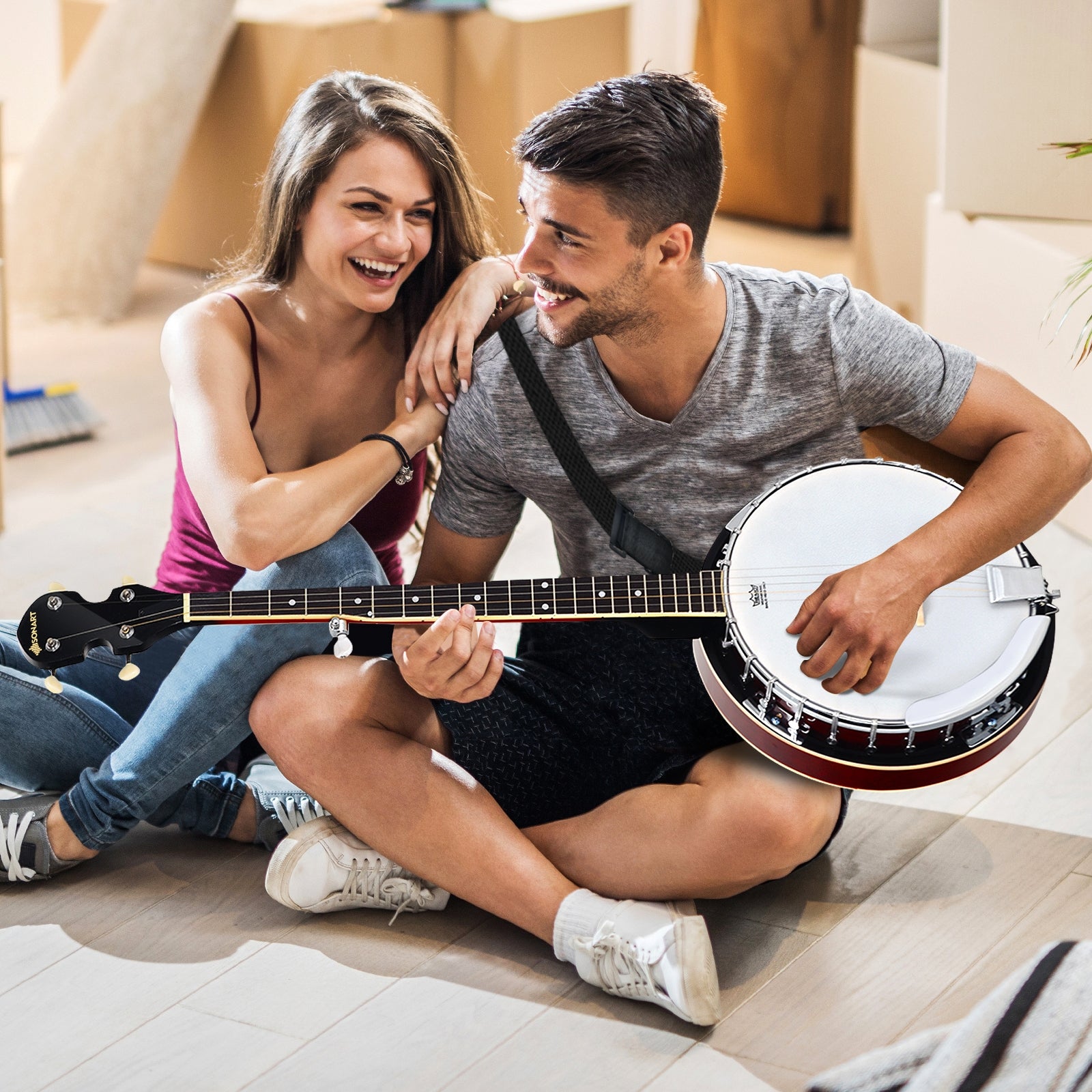 5-String Geared Tunable Banjo, Black Guitar & Strings at Gallery Canada