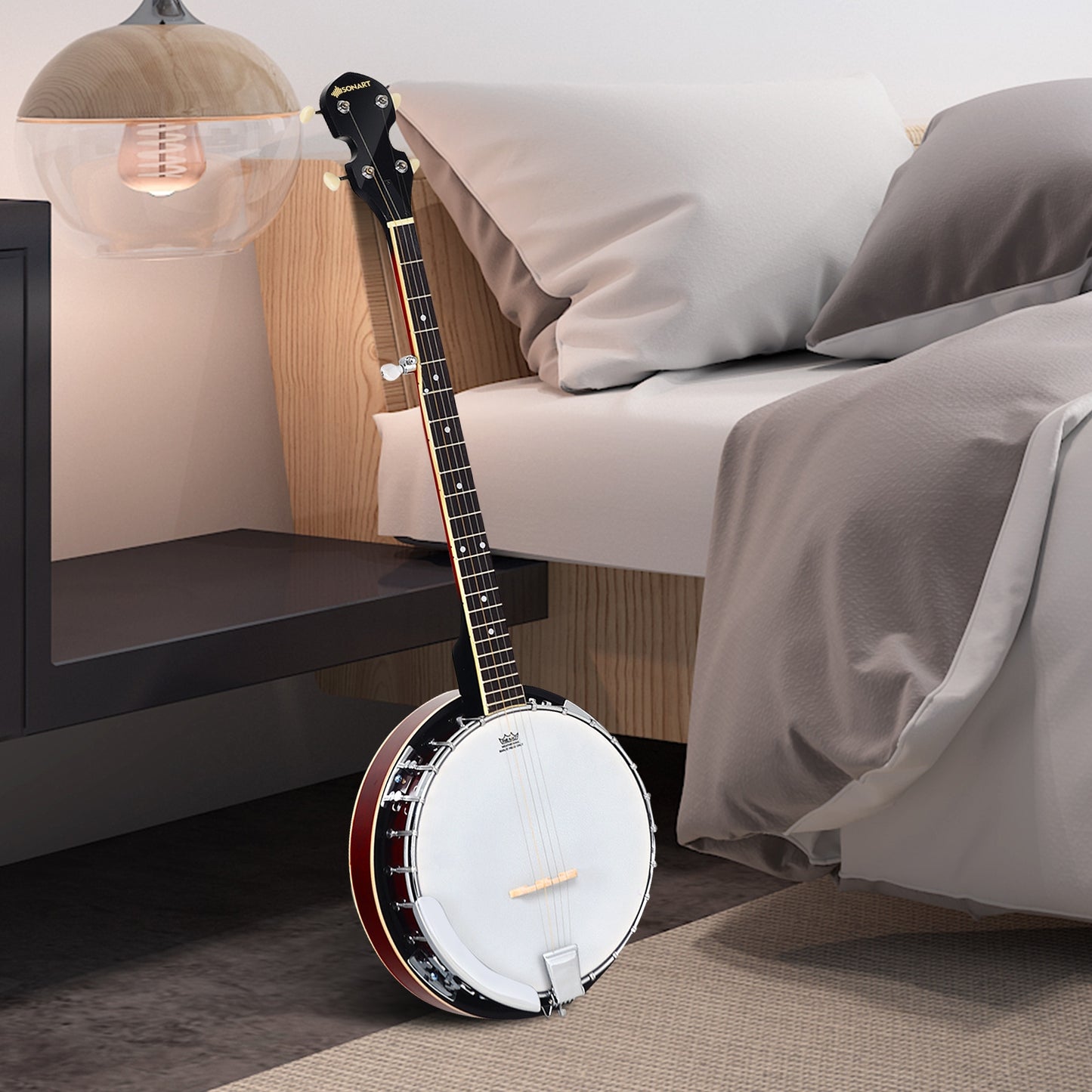 5-String Geared Tunable Banjo, Black Guitar & Strings at Gallery Canada