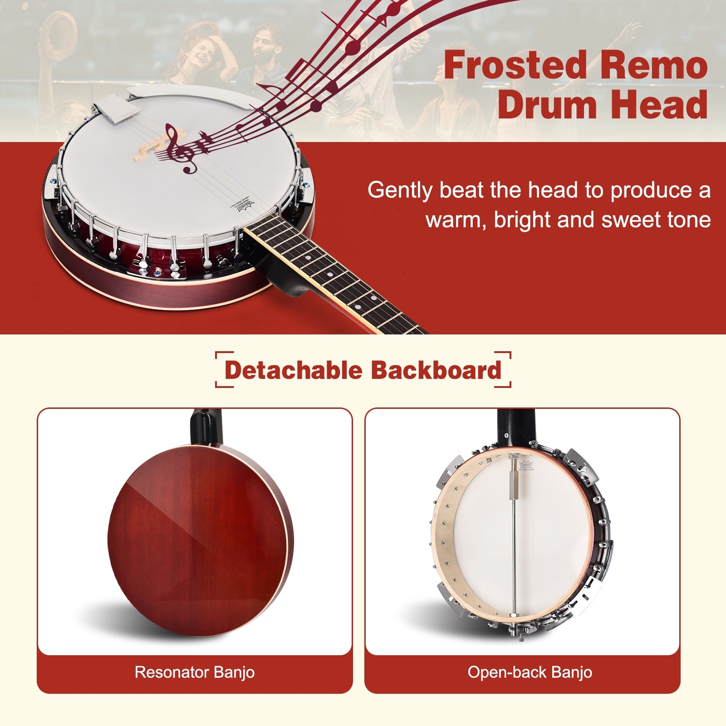 5-String Geared Tunable Banjo, Black Guitar & Strings at Gallery Canada