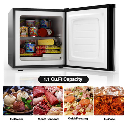 1.1 cu.ft. Compact Single Door Mini Upright Freezer, White, Black Freezers at Gallery Canada