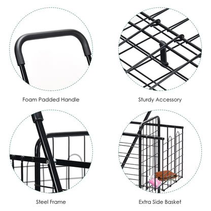 Folding Shopping Cart Basket, Rolling Trolley With Adjustable Handle, Black Kitchen Tools at Gallery Canada