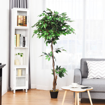 5.5 Feet Artificial Ficus Silk Tree, Wood Trunks, Green Faux Plants at Gallery Canada