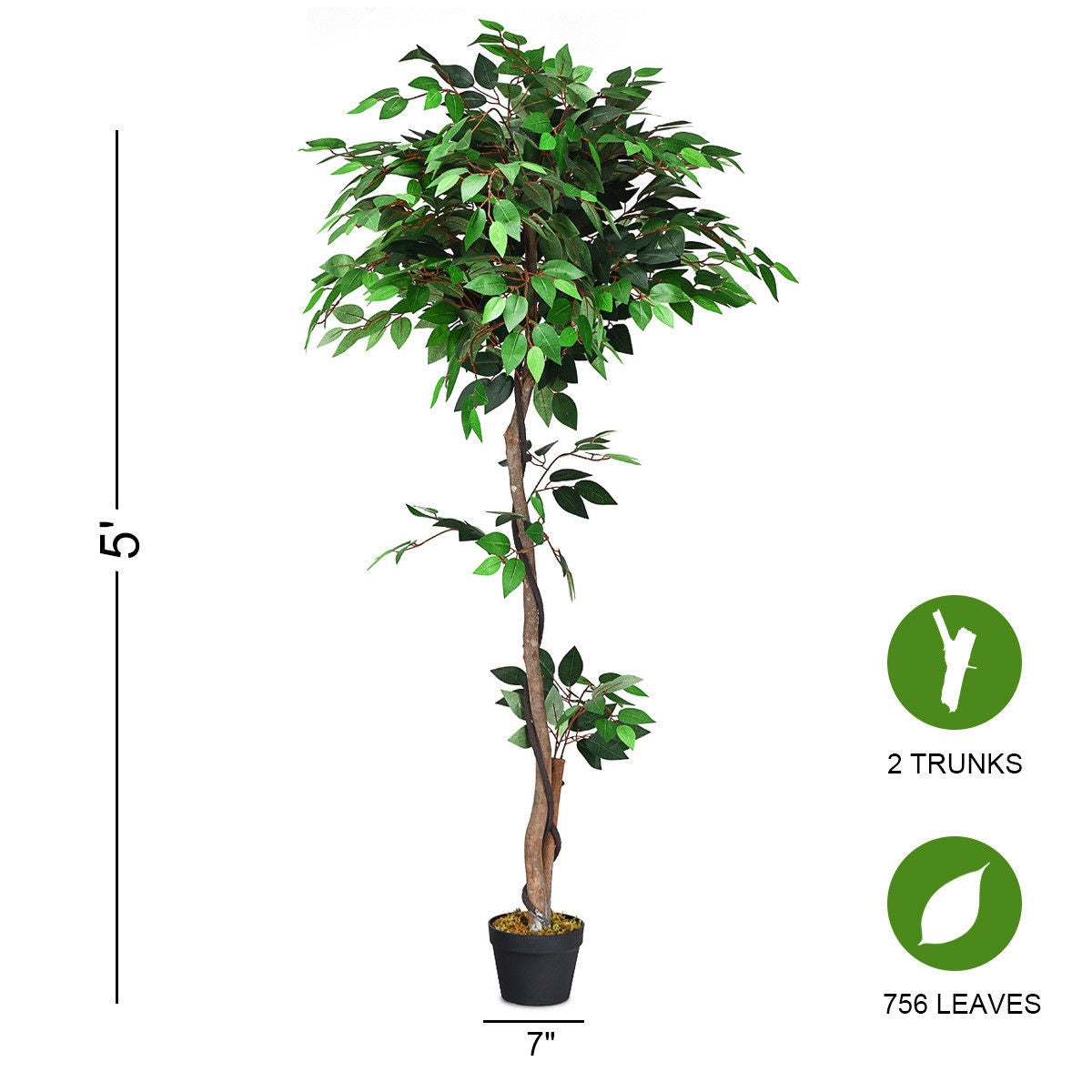 5.5 Feet Artificial Ficus Silk Tree, Wood Trunks, Green Faux Plants at Gallery Canada