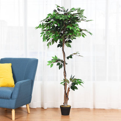 5.5 Feet Artificial Ficus Silk Tree, Wood Trunks, Green Faux Plants at Gallery Canada