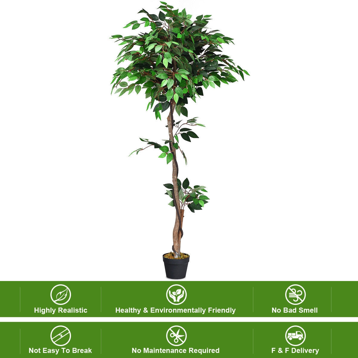 5.5 Feet Artificial Ficus Silk Tree, Wood Trunks, Green Faux Plants at Gallery Canada
