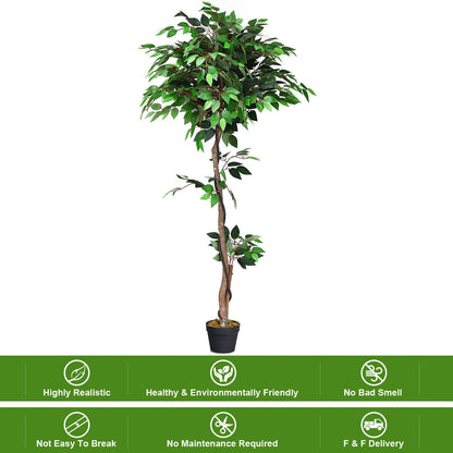 5.5 Feet Artificial Ficus Silk Tree, Wood Trunks, Green Faux Plants at Gallery Canada