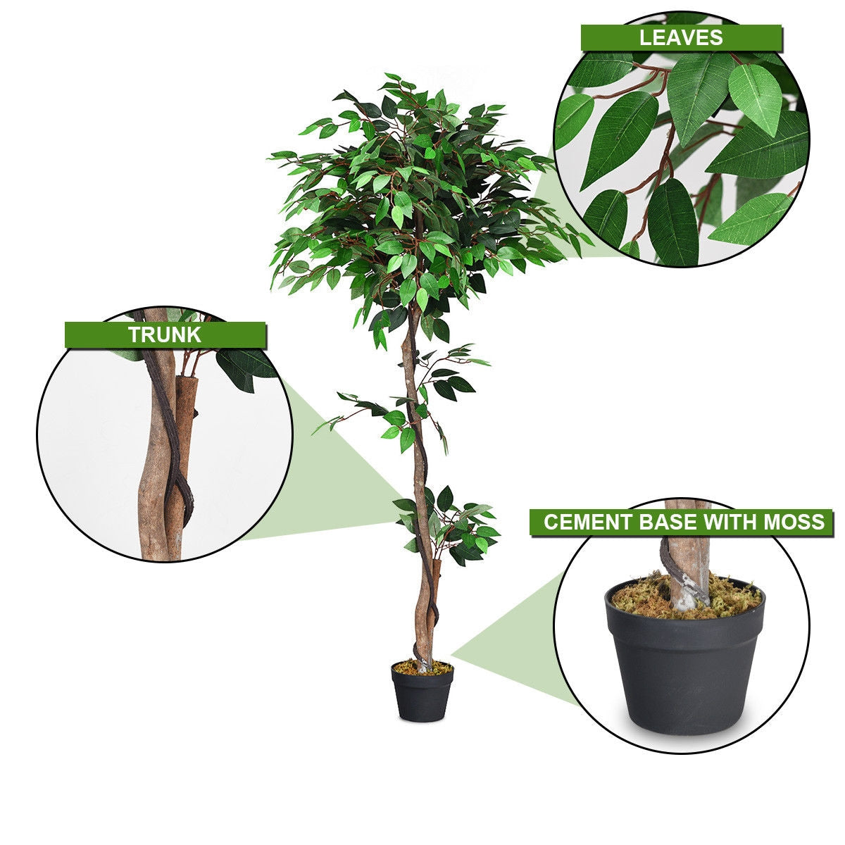 5.5 Feet Artificial Ficus Silk Tree, Wood Trunks, Green Faux Plants at Gallery Canada