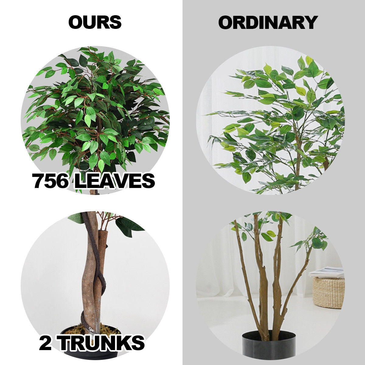 5.5 Feet Artificial Ficus Silk Tree, Wood Trunks, Green Faux Plants at Gallery Canada