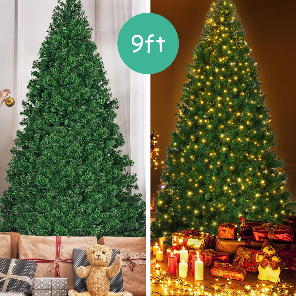 9 Feet Pre-Lit PVC Artificial Christmas Tree, 700 LED Lights, Green Christmas Tree at Gallery Canada