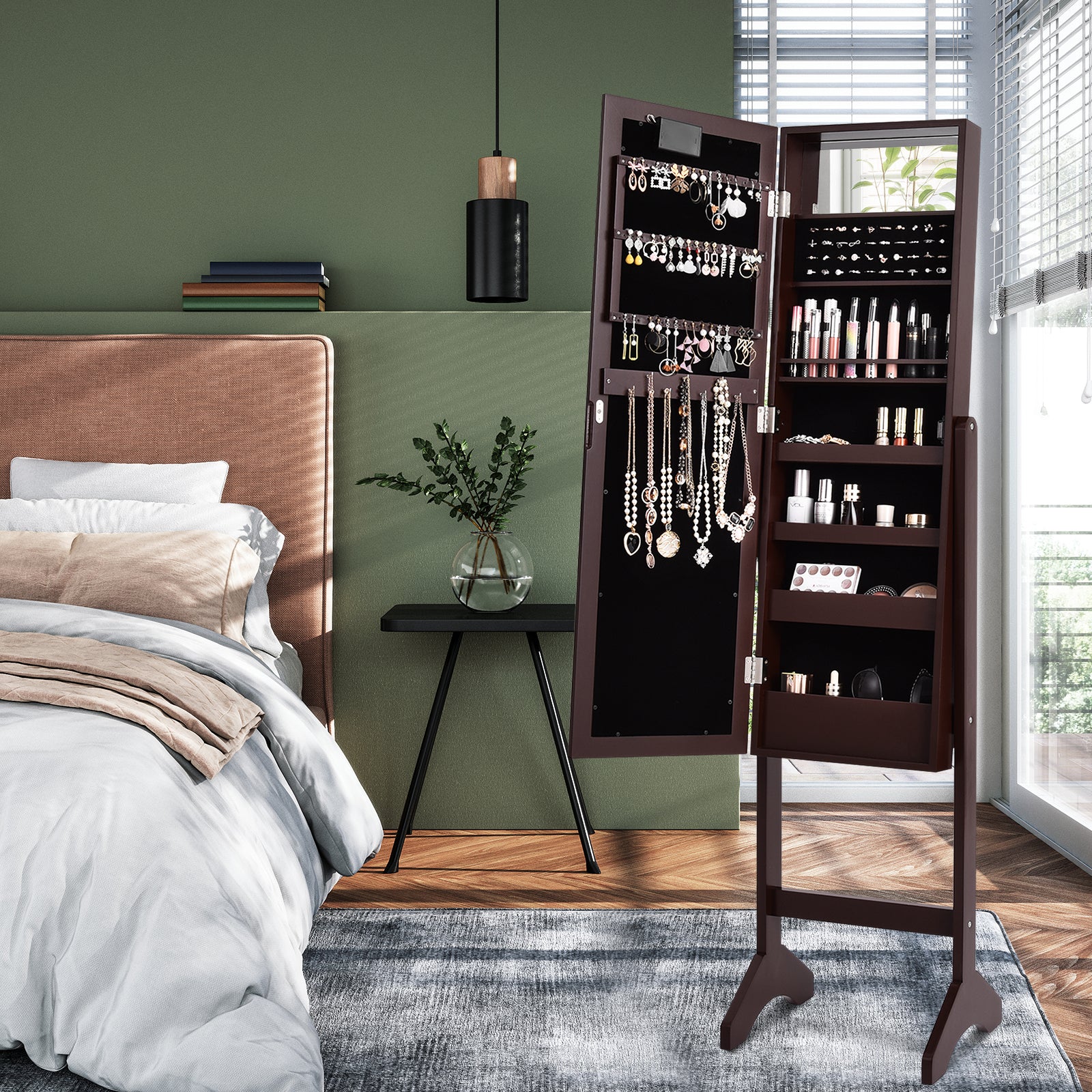 Mirrored Jewelry Cabinet Armoire Organizer, Brown Jewelry Armoires at Gallery Canada